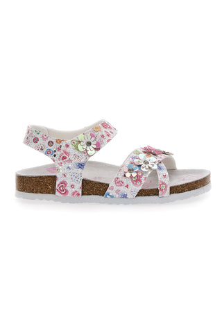 Weiße und rosa Sandalen mit Blumenapplikationen Pitt Kids 14407