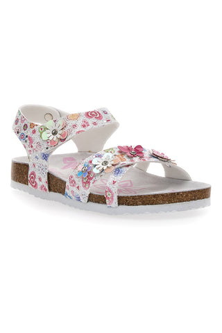 Sandali Bianchi e Rosa Con Applicazioni Floreali Pitt Kids 14407