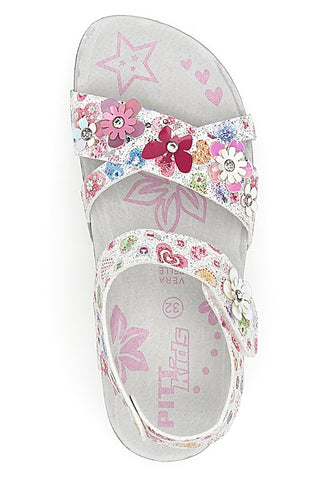 Weiße und rosa Sandalen mit Blumenapplikationen Pitt Kids 14407