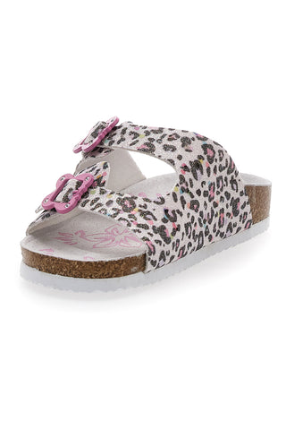 Ciabatte Bianche Leopardate con Dettagli Rosa Pitt Kids 14459