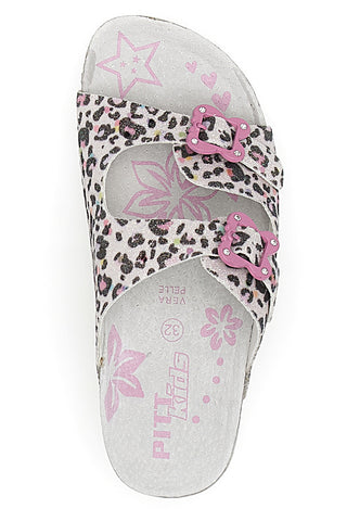 Weiße Leoparden-Hausschuhe mit rosa Details Pitt Kids 14459