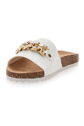Weiße Hausschuhe mit Goldkette Pitt Kids 14450