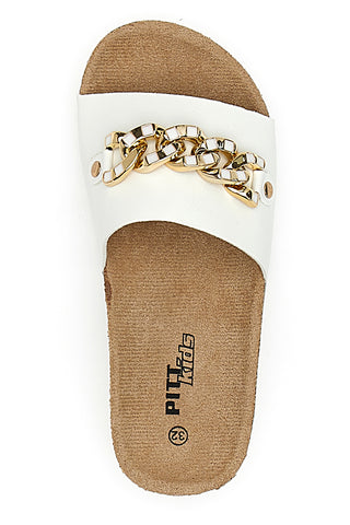 Weiße Hausschuhe mit Goldkette Pitt Kids 14450