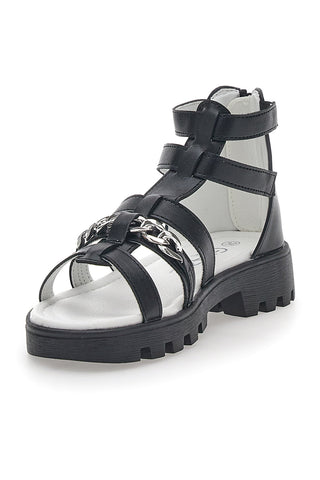 Sandali Neri con Cerniera e Catenella Grazie Girl 14355