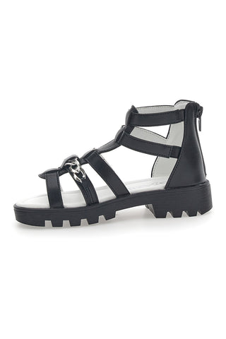 Sandali Neri con Cerniera e Catenella Grazie Girl 14355