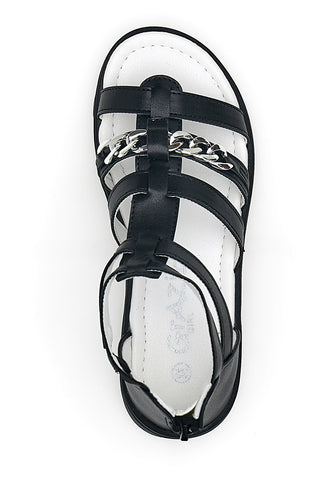 Sandali Neri con Cerniera e Catenella Grazie Girl 14355