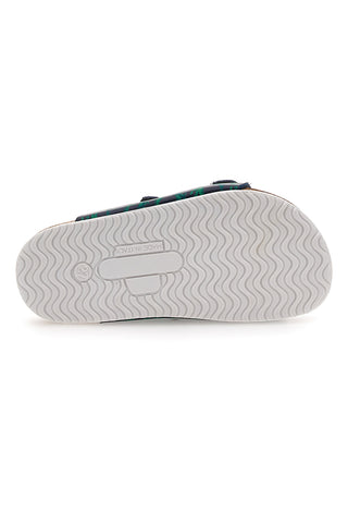 Blaue und grüne Hausschuhe mit Schnalle und Dinosauriern Pittarello Bio 257206