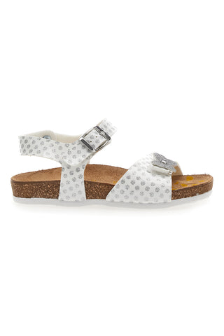 Sandali Bianchi con Pois e Farfalla Argento Glitter Pittarello Bio 257112