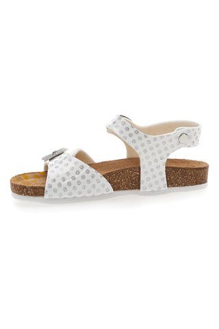 Sandali Bianchi con Pois e Farfalla Argento Glitter Pittarello Bio 257112