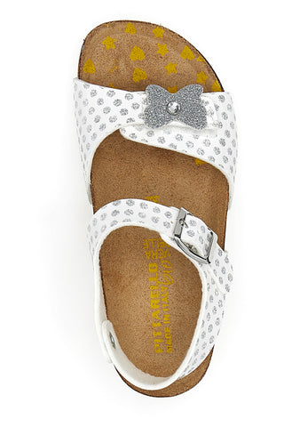 Sandali Bianchi con Pois e Farfalla Argento Glitter Pittarello Bio 257112