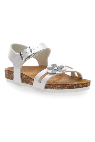 Weiße Sandalen mit Bio-Pitarello-Blume 257007