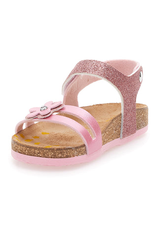 Rosa Sandalen mit Glitzerblume Pittarello Bio 257005