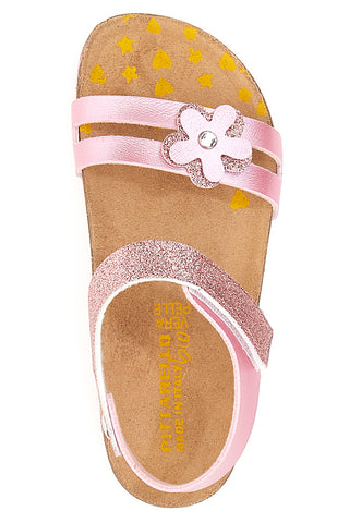 Rosa Sandalen mit Glitzerblume Pittarello Bio 257005