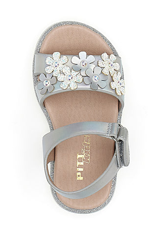 Elegante silberne Sandalen mit kleinen Blumen Pitt Kids 392411