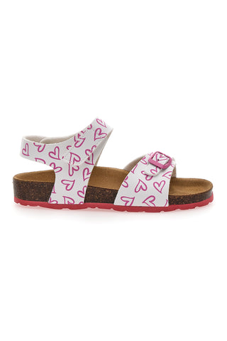 Weiße und rosa Sandalen mit Klettverschluss und Lederfußbett Pitt Kids 45289
