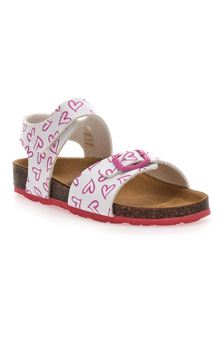 Weiße und rosa Sandalen mit Klettverschluss und Lederfußbett Pitt Kids 45289