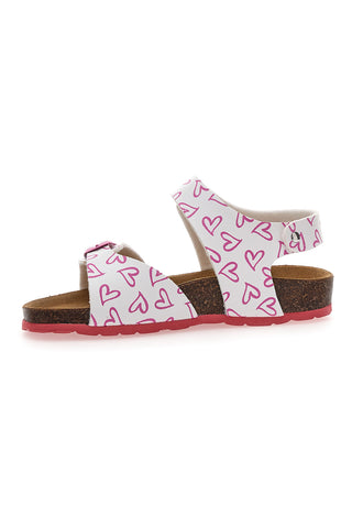 Weiße und rosa Sandalen mit Klettverschluss und Lederfußbett Pitt Kids 45289