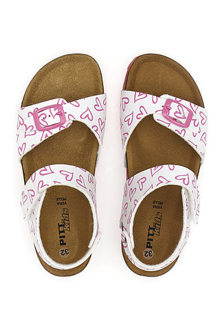 Weiße und rosa Sandalen mit Klettverschluss und Lederfußbett Pitt Kids 45289