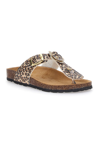 Pitt Kinder-Flip-Flop-Hausschuhe mit Tiermuster und Fußbett aus echtem Leder, 45261