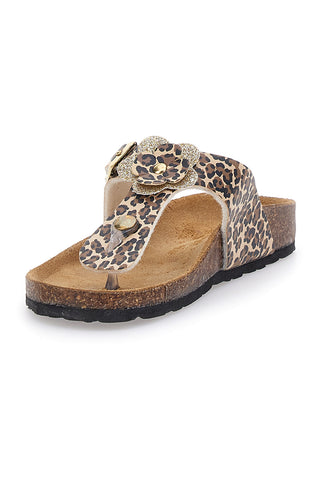 Pitt Kinder-Flip-Flop-Hausschuhe mit Tiermuster und Fußbett aus echtem Leder, 45261