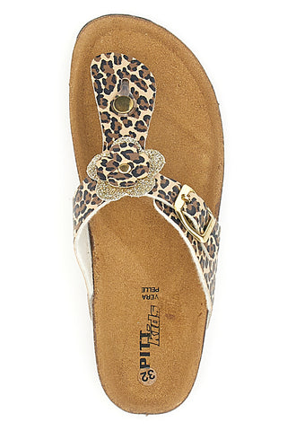 Pitt Kinder-Flip-Flop-Hausschuhe mit Tiermuster und Fußbett aus echtem Leder, 45261