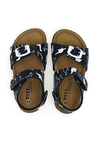 Schwarze Sandalen mit Klettverschluss-Einlegesohle aus Leder Pitt Kids 47327