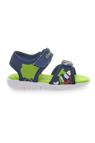 Sandali blu e verdi con stampa e chiusura a strappo Superga S63S820