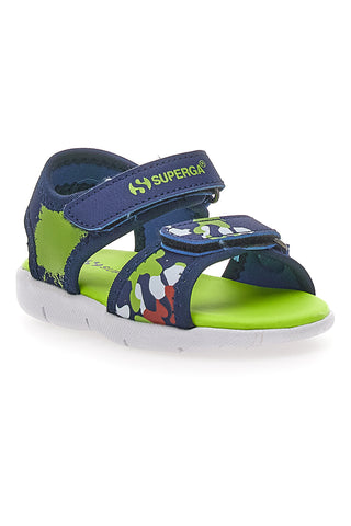 Blaue und grüne Sandalen mit Aufdruck und Klettverschluss Superga S63S820