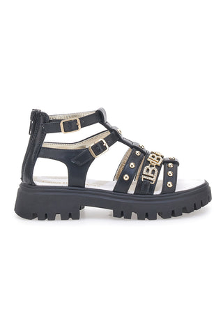 Sandali neri con borchie oro con sottopiede in pelle Laura Biagiotti 96219486