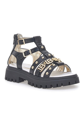 Schwarze Sandalen mit goldenen Nieten und Lederinnensohle Laura Biagiotti 96219486