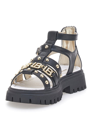 Sandali neri con borchie oro con sottopiede in pelle Laura Biagiotti 96219486