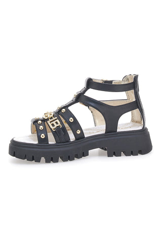 Schwarze Sandalen mit goldenen Nieten und Lederinnensohle Laura Biagiotti 96219486