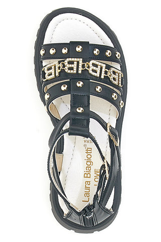 Schwarze Sandalen mit goldenen Nieten und Lederinnensohle Laura Biagiotti 96219486