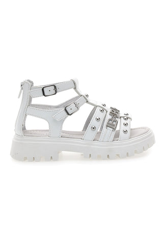 Sandali bianchi con borchie e logo metallico Laura Biagiotti 96219451