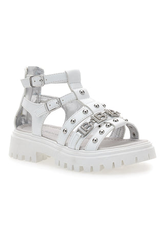 Sandali bianchi con borchie e logo metallico Laura Biagiotti 96219451