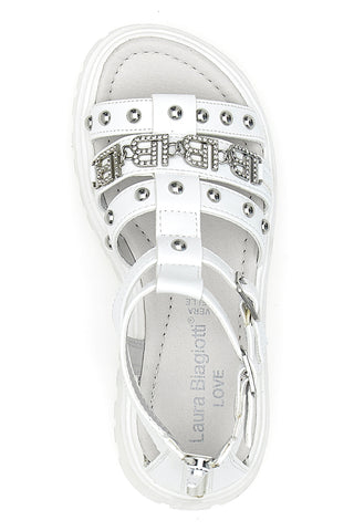 Sandali bianchi con borchie e logo metallico Laura Biagiotti 96219451