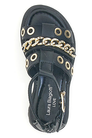 Schwarze Sandalen mit Nietenkette Laura Biagiotti AG1728616311