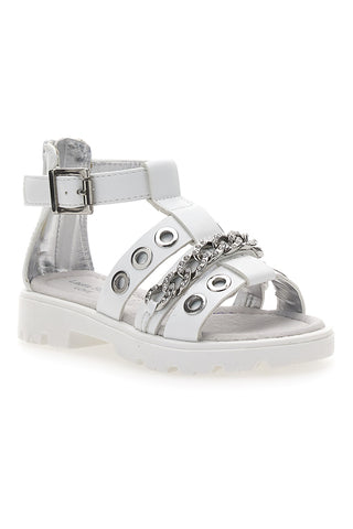 Weiße Sandalen mit Strasssteinen und silbernen Nieten Laura Biagiotti AG1728616312