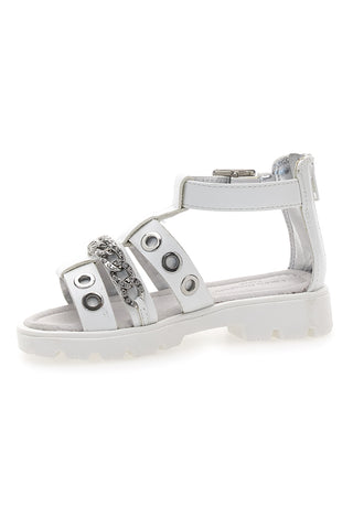 Weiße Sandalen mit Strasssteinen und silbernen Nieten Laura Biagiotti AG1728616312