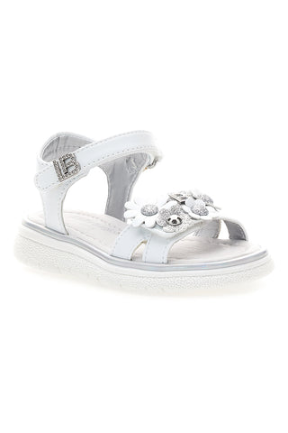 Sandali bianchi con fiori applicati e glitter Laura Biagiotti 96109489