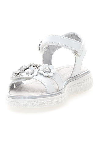 Sandali bianchi con fiori applicati e glitter Laura Biagiotti 96109489