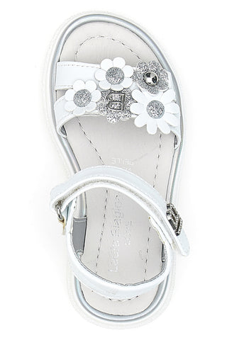 Sandali bianchi con fiori applicati e glitter Laura Biagiotti 96109489