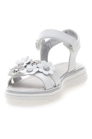 Weiße und silberne Sandalen mit Blumenapplikationen Laura Biagiotti 96109489