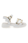 Weiße Sandalen mit goldenen Nieten und Juwelenlogo Laura Biagiotti G1728316313