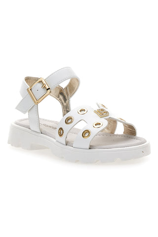 Weiße Sandalen mit goldenen Nieten und klobiger Sohle Laura Biagiotti AG1728316313