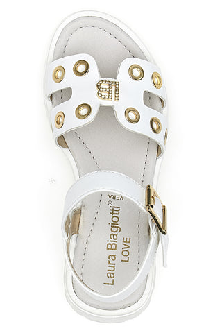 Weiße Sandalen mit goldenen Nieten und klobiger Sohle Laura Biagiotti AG1728316313