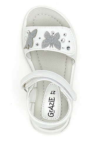 Weiße Sandalen mit Schmetterlingen und Charms, Thank You Girl 218349