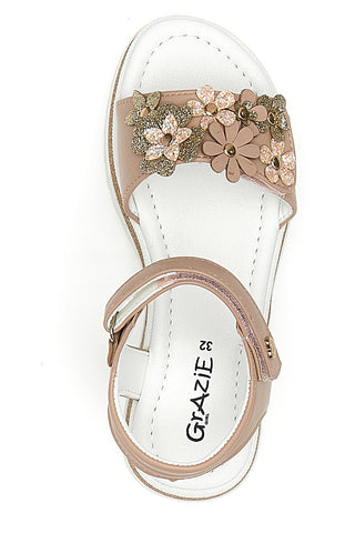 Rosa Sandalen mit Blumen und Klettverschluss GRAZIE GIRL 283348