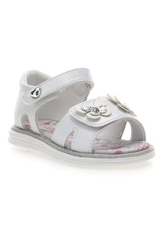 Weiße Sandalen mit Schmetterlingen und doppeltem Klettverschluss GRAZIE GIRL 15018
