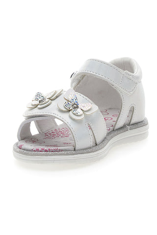 Weiße Sandalen mit Schmetterlingen und doppeltem Klettverschluss GRAZIE GIRL 15018